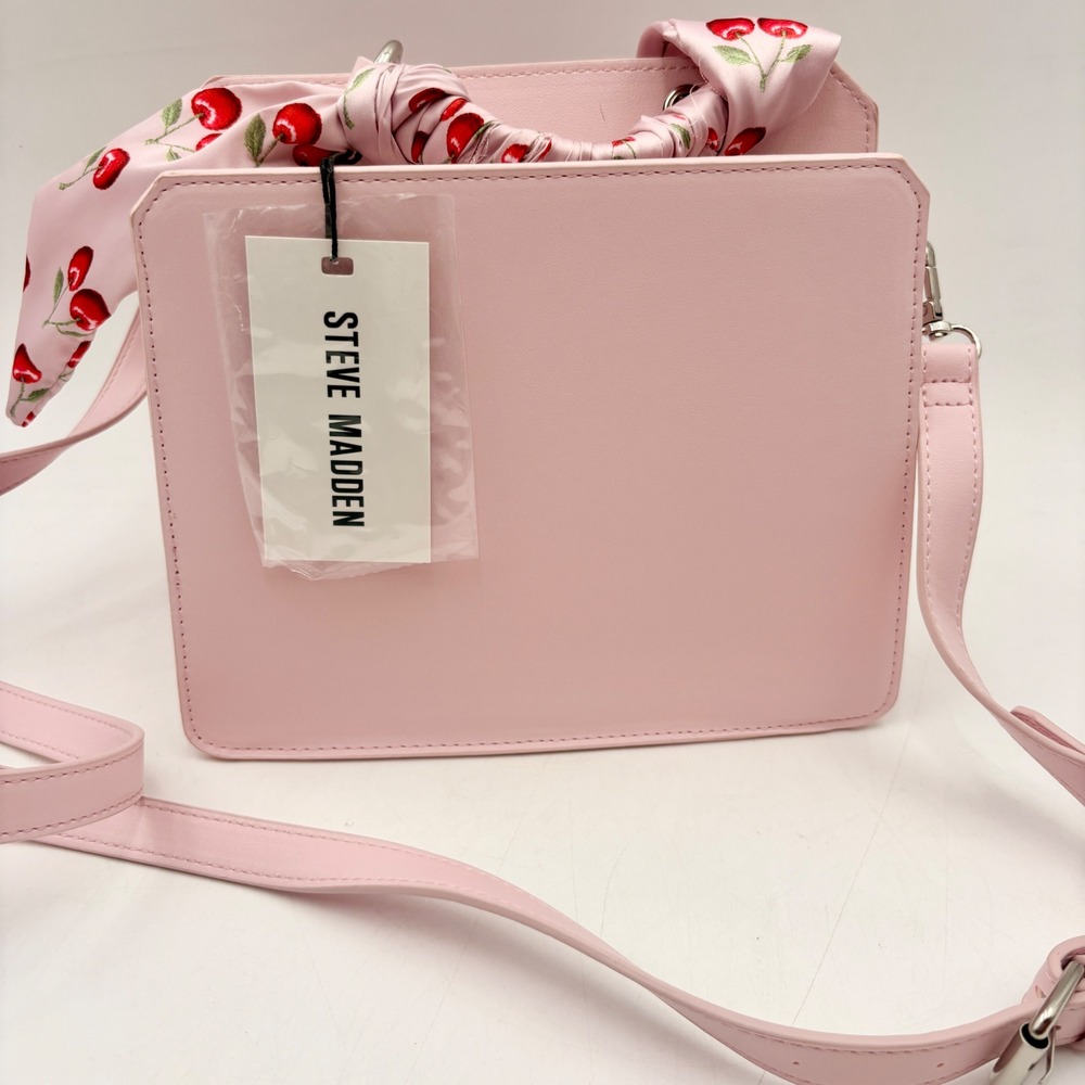 Steve Madden Bevelyn Pink Crossbody Bag Cherry Scarf Handle & Card Holder - Picture 5 of 15